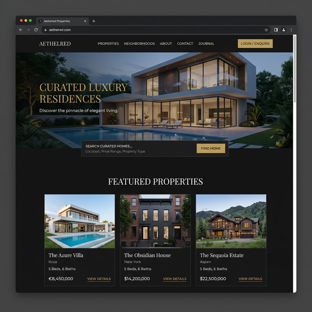 Portafolio Softyum - Sitio web elegante corporativo de bienes raíces oscuros